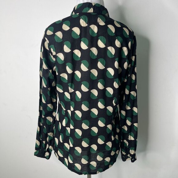 Nice Things Women's Black Green Polka Dot Pattern Button Down Blouse Size M - Picture 5 of 13
